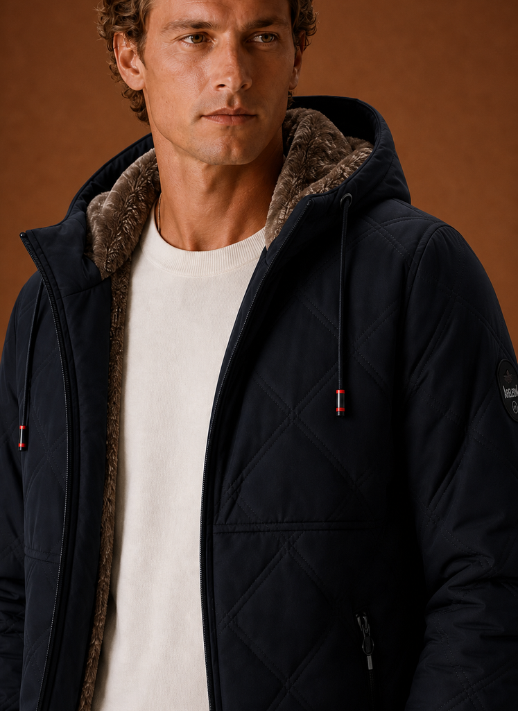 Men's Quilted Puffer Jacket - Hooded Faux-Fur Lined Winter Coat | Areleon