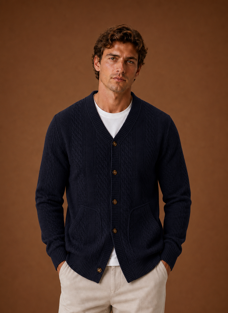 Men's Cable Knit Cardigan - V-Neck Button Front Sweater | Areleon