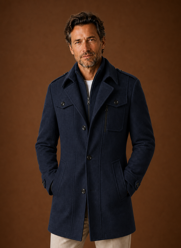 Men's Mid-Long Coat - Wool Blend Overcoat | Areleon