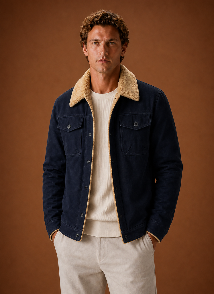 Men's Sherpa Jacket - Fleece Collar Lined Casual Jacket | Areleon