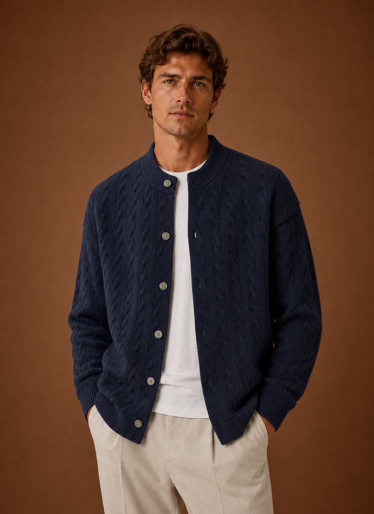 Men's Cable Knit Cardigan - Button Front Sweater | Areleon