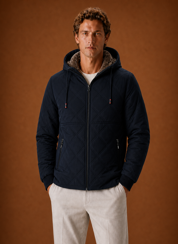 Men's Quilted Puffer Jacket - Hooded Faux-Fur Lined Winter Coat | Areleon