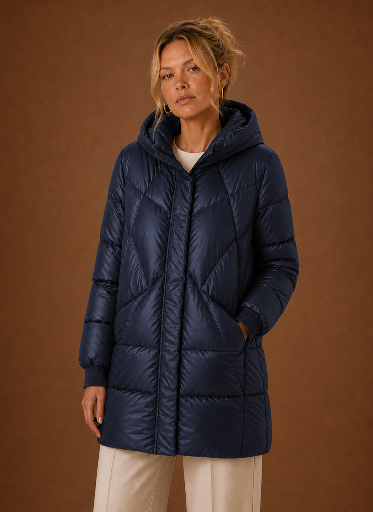Women's Long Puffer Jacket - Hooded Winter Coat | Areleon