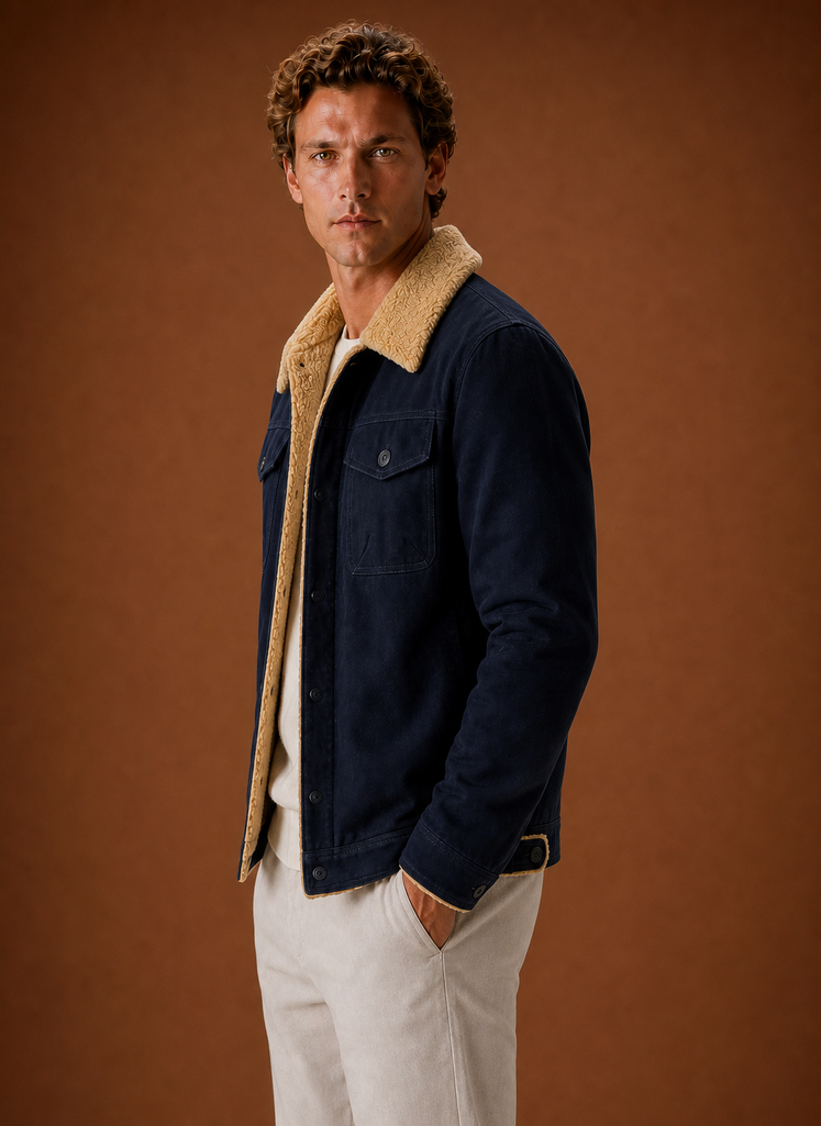 Men's Sherpa Jacket - Fleece Collar Lined Casual Jacket | Areleon
