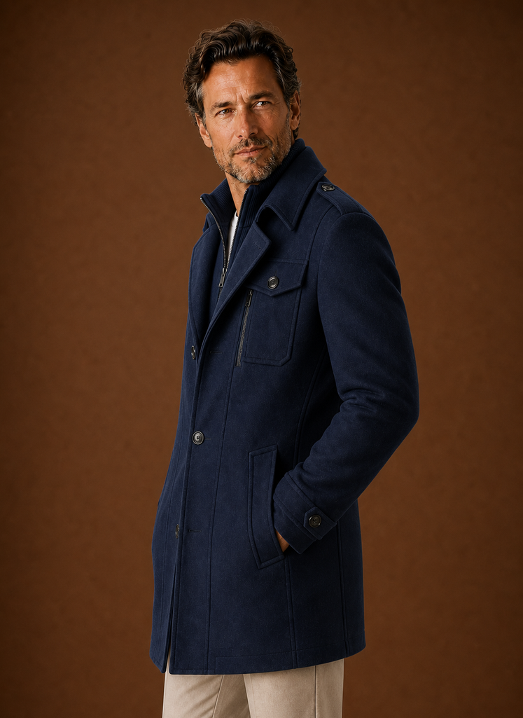 Men's Mid-Long Coat - Wool Blend Overcoat | Areleon