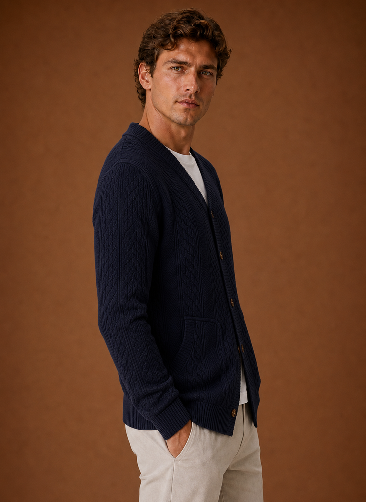 Men's Cable Knit Cardigan - V-Neck Button Front Sweater | Areleon