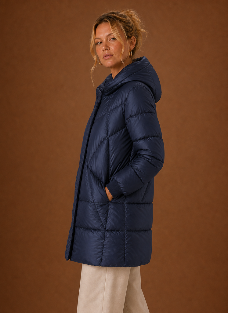 Women's Long Puffer Jacket - Hooded Winter Coat | Areleon