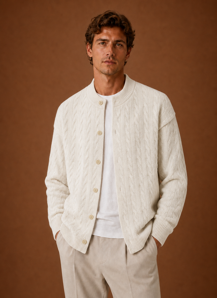 Men's Cable Knit Cardigan - Button Front Sweater | Areleon
