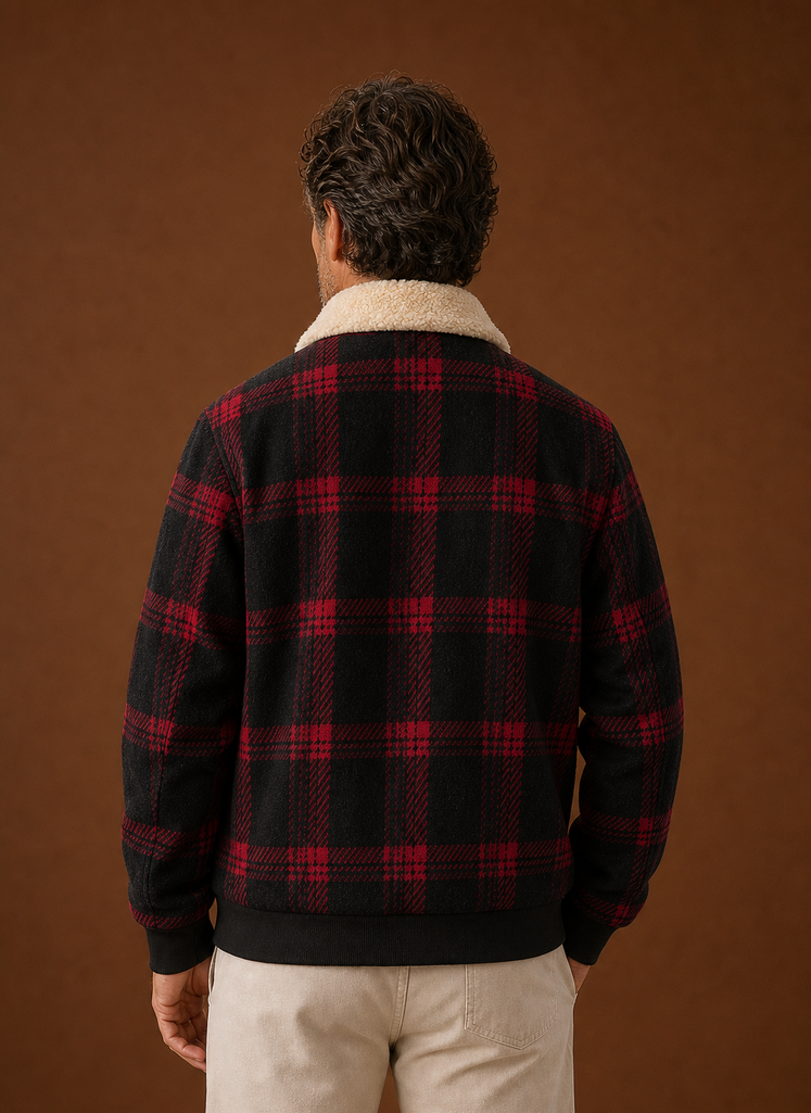 Men's Plaid Sherpa Bomber Jacket | Areleon