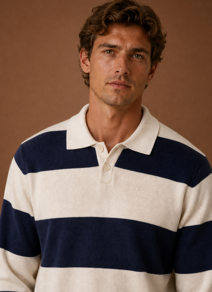 Men’s Striped Knit Polo Sweater | Areleon