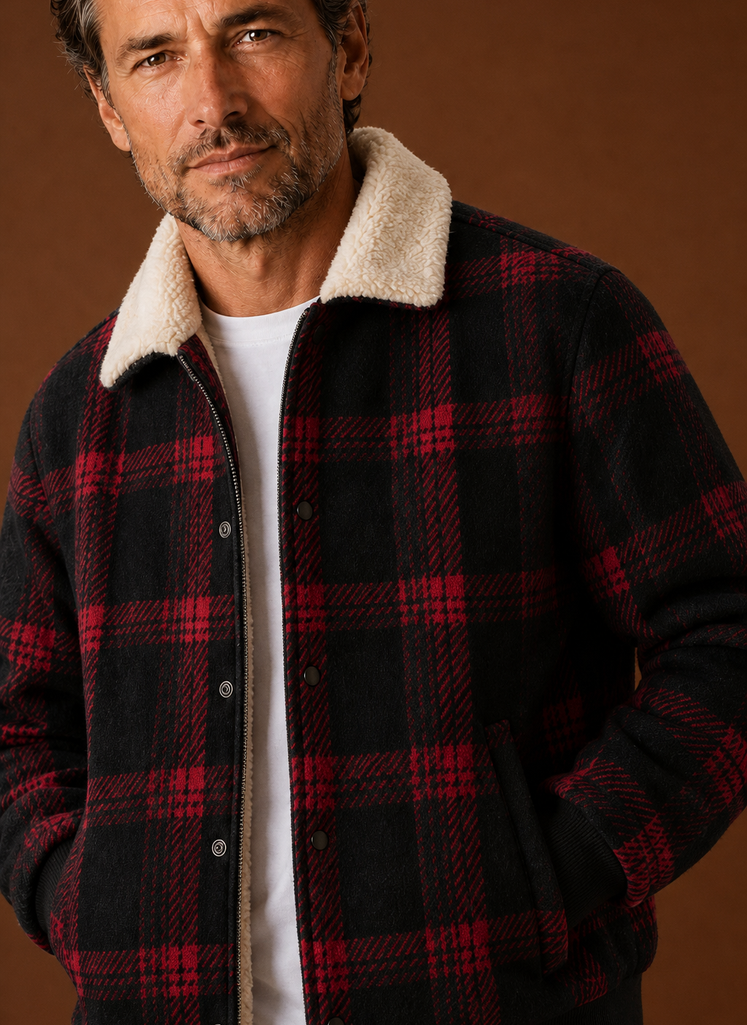 Men's Plaid Sherpa Bomber Jacket | Areleon