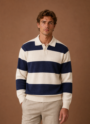 Men’s Striped Knit Polo Sweater | Areleon