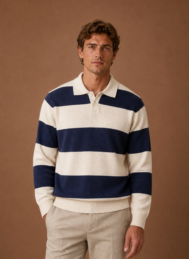 Men’s Striped Knit Polo Sweater | Areleon