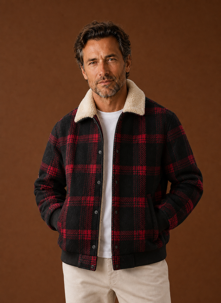 Men's Plaid Sherpa Bomber Jacket | Areleon