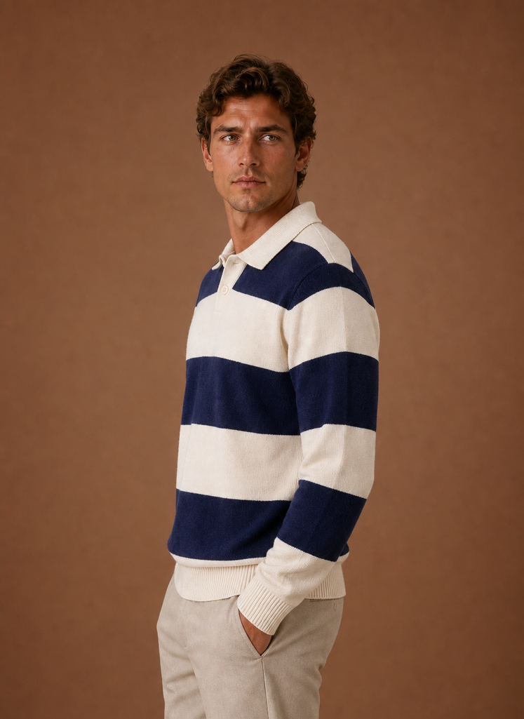 Men’s Striped Knit Polo Sweater | Areleon