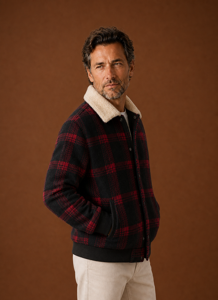 Men's Plaid Sherpa Bomber Jacket | Areleon