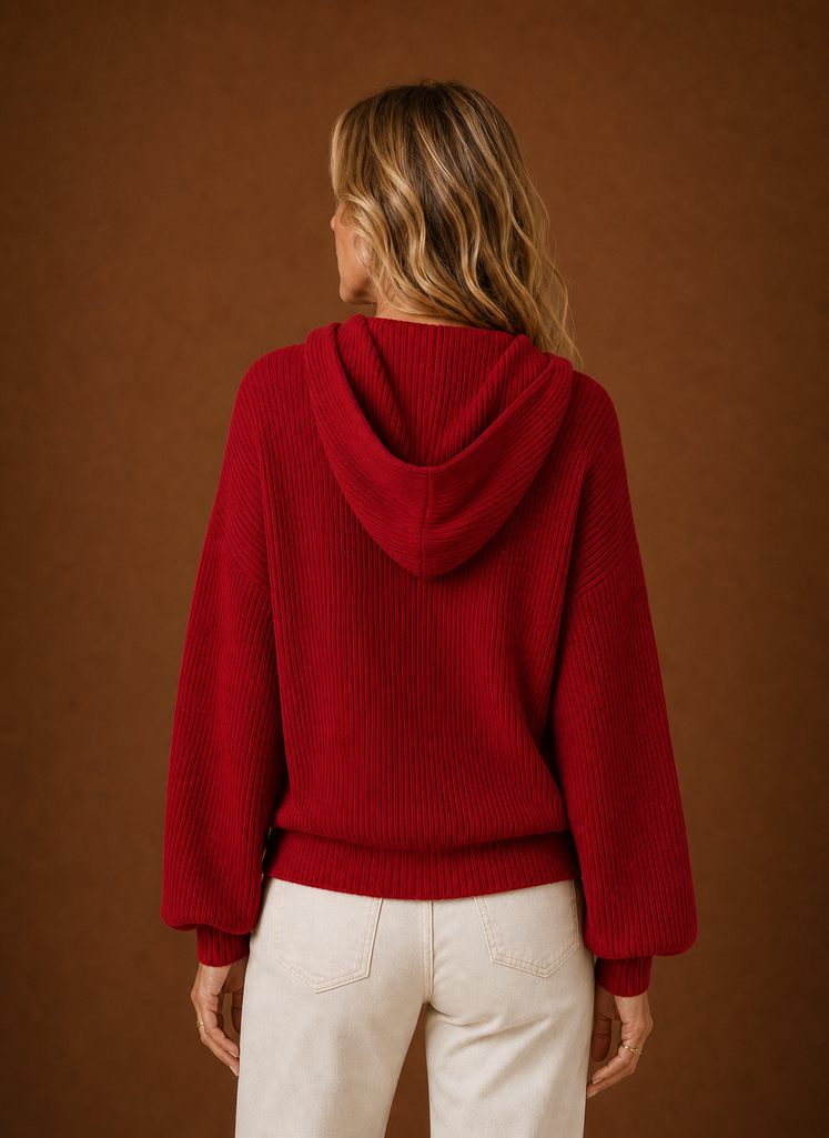 Women's Knit Cardigan - Ribbed Hooded Button Sweater | Areleon