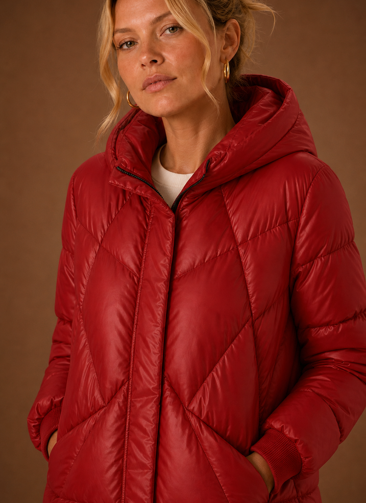 Women's Long Puffer Jacket - Hooded Winter Coat | Areleon