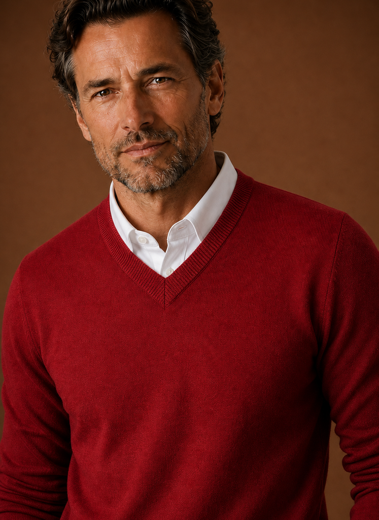 Men's V-Neck Knit Sweater - Casual Pullover | Areleon