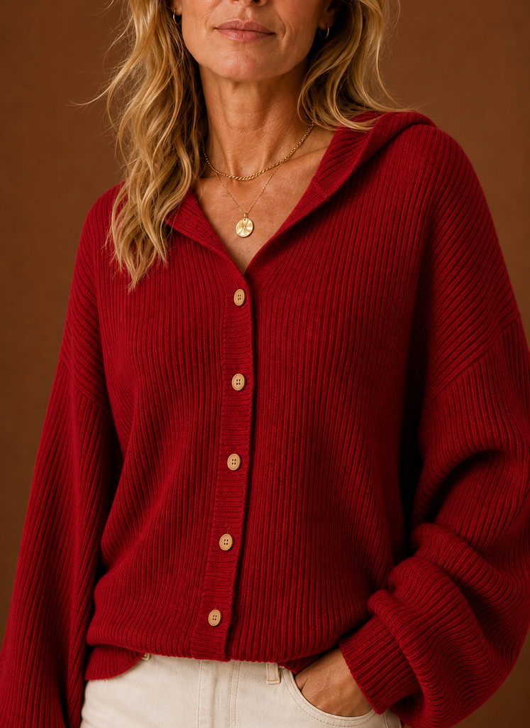Women's Knit Cardigan - Ribbed Hooded Button Sweater | Areleon