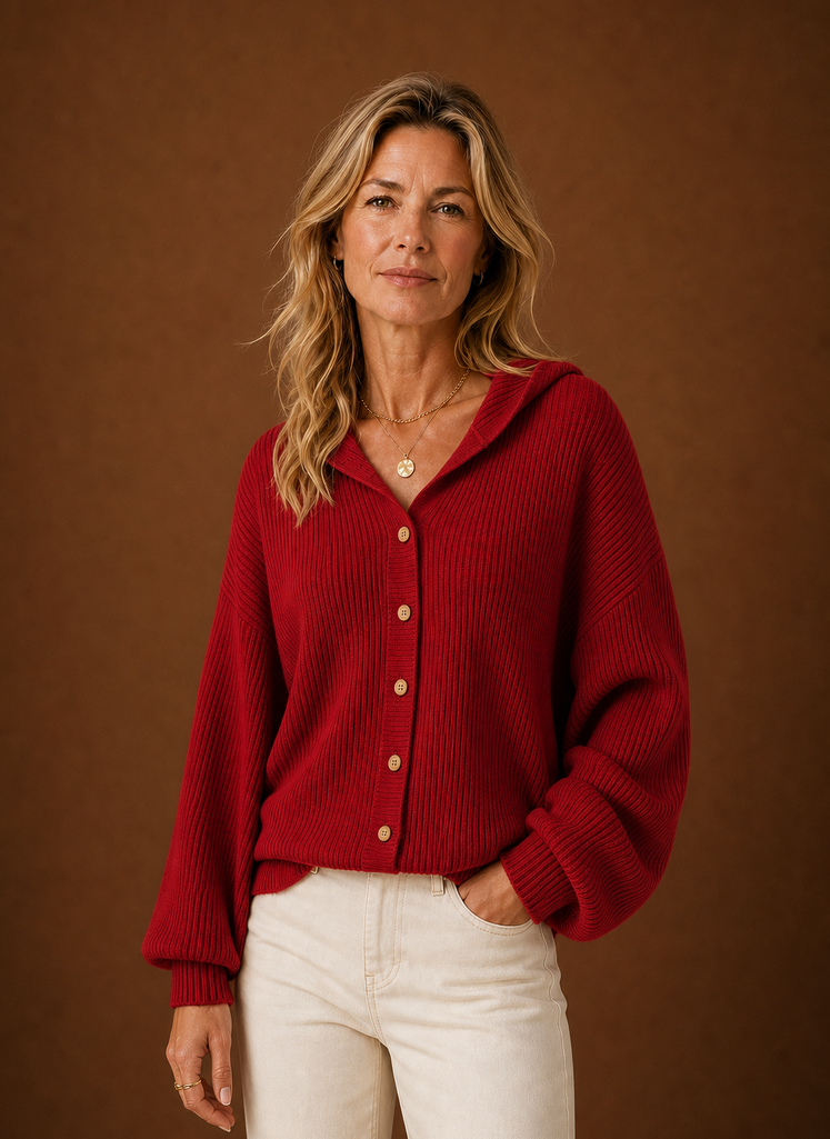 Women's Knit Cardigan - Ribbed Hooded Button Sweater | Areleon