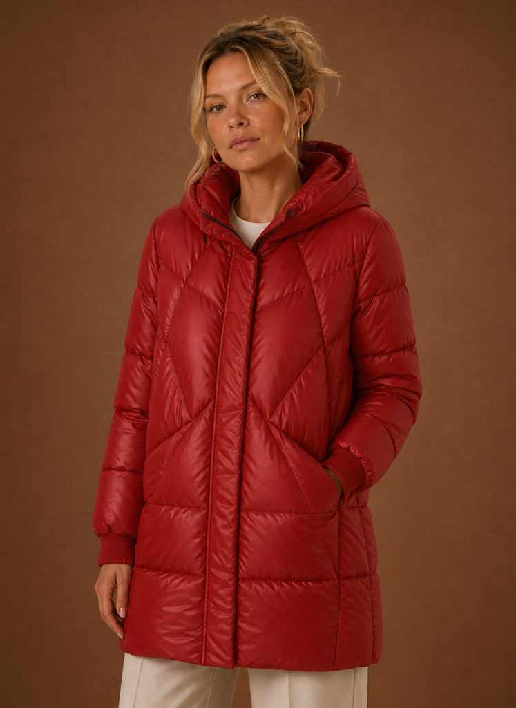 Women's Long Puffer Jacket - Hooded Winter Coat | Areleon