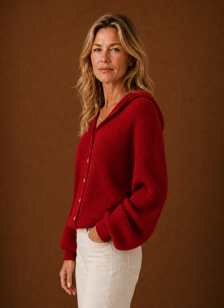 Women's Knit Cardigan - Ribbed Hooded Button Sweater | Areleon