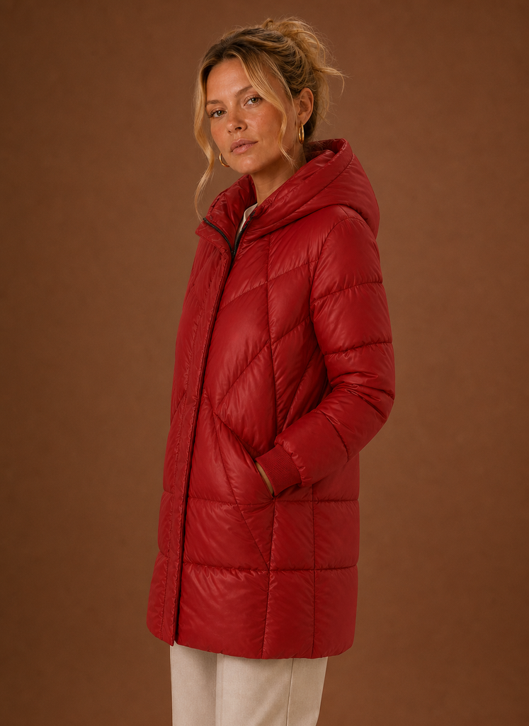 Women's Long Puffer Jacket - Hooded Winter Coat | Areleon