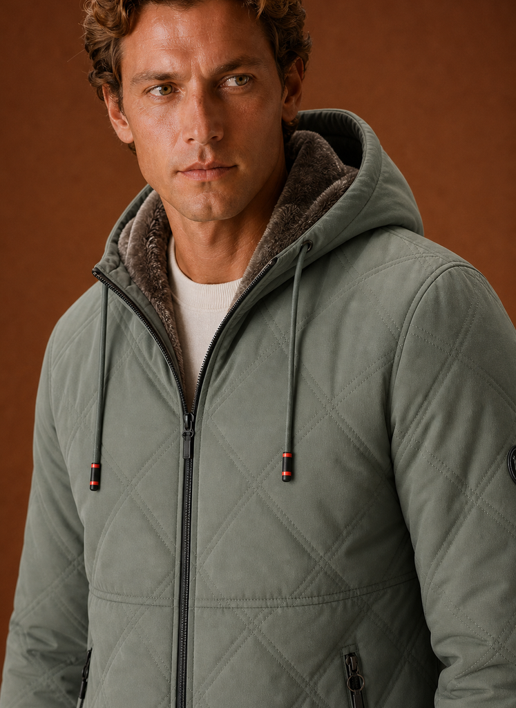 Men's Quilted Puffer Jacket - Hooded Faux-Fur Lined Winter Coat | Areleon