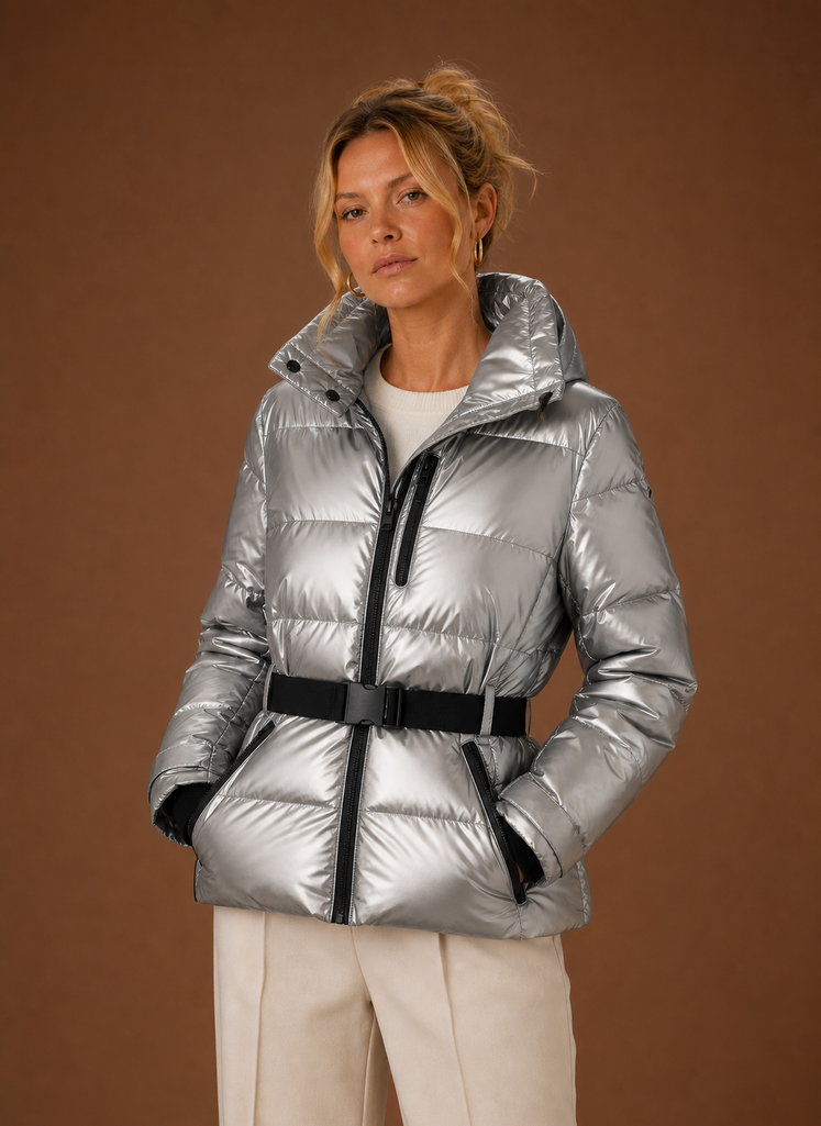 Women's Puffer Jacket - Hooded Metallic Winter Coat | Areleon