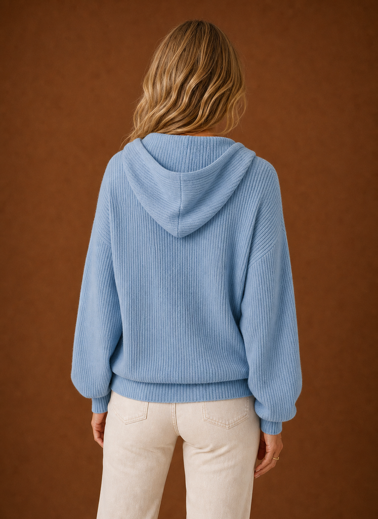 Women's Knit Cardigan - Ribbed Hooded Button Sweater | Areleon
