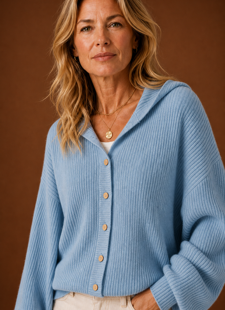 Women's Knit Cardigan - Ribbed Hooded Button Sweater | Areleon