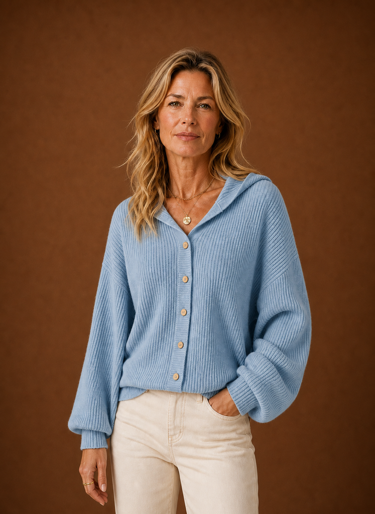 Women's Knit Cardigan - Ribbed Hooded Button Sweater | Areleon