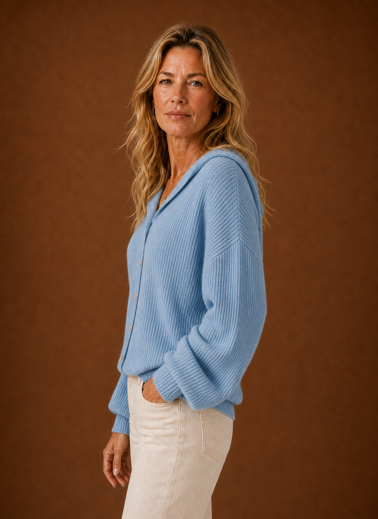 Women's Knit Cardigan - Ribbed Hooded Button Sweater | Areleon