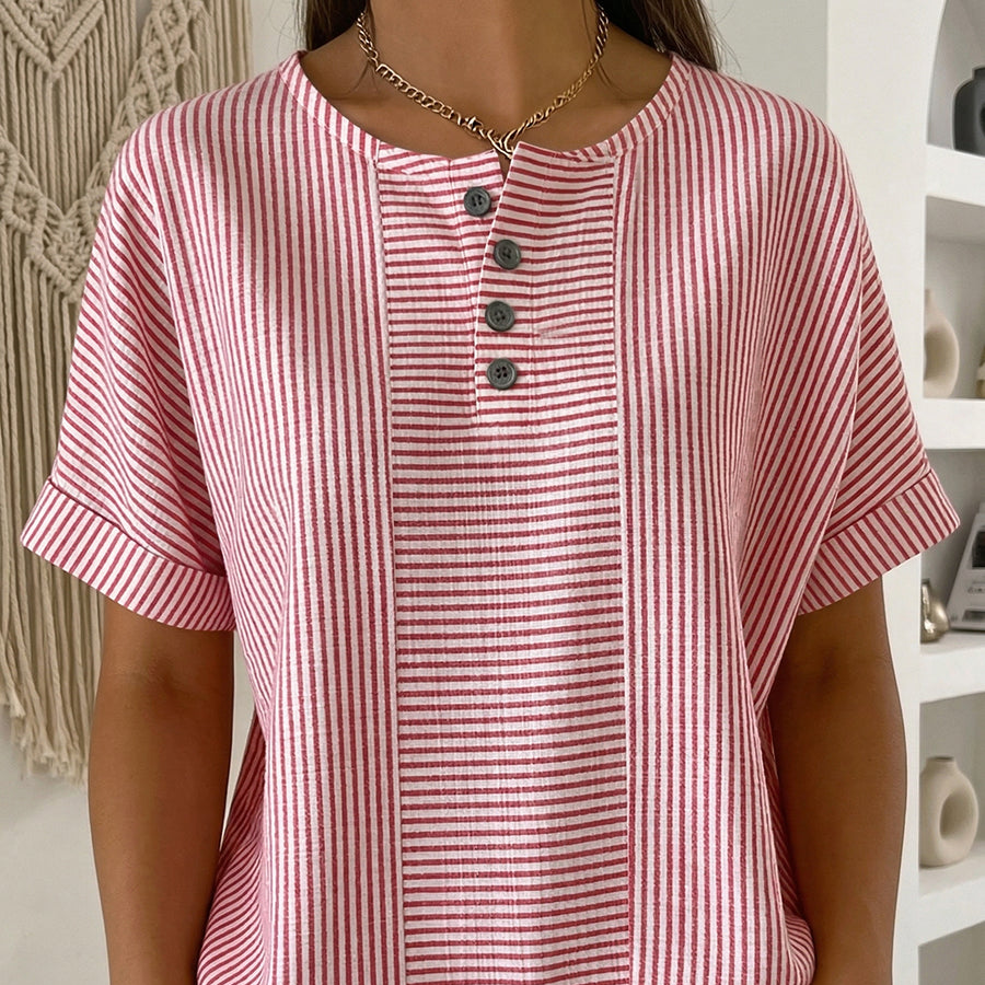 Striped Button Top
