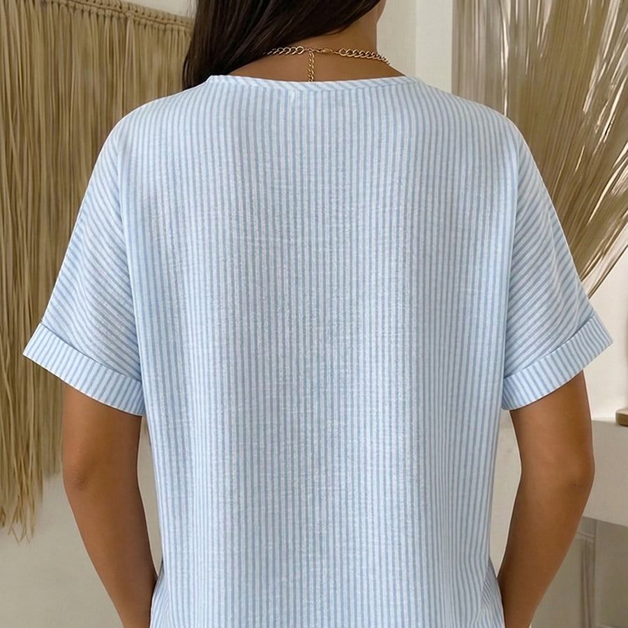 Striped Button Top