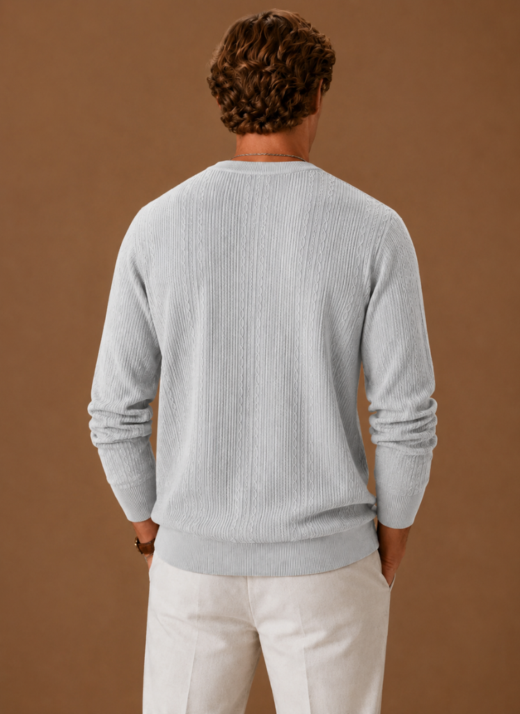 Men's Cable Knit Sweater – Crew Neck Textured Pullover | Areleon