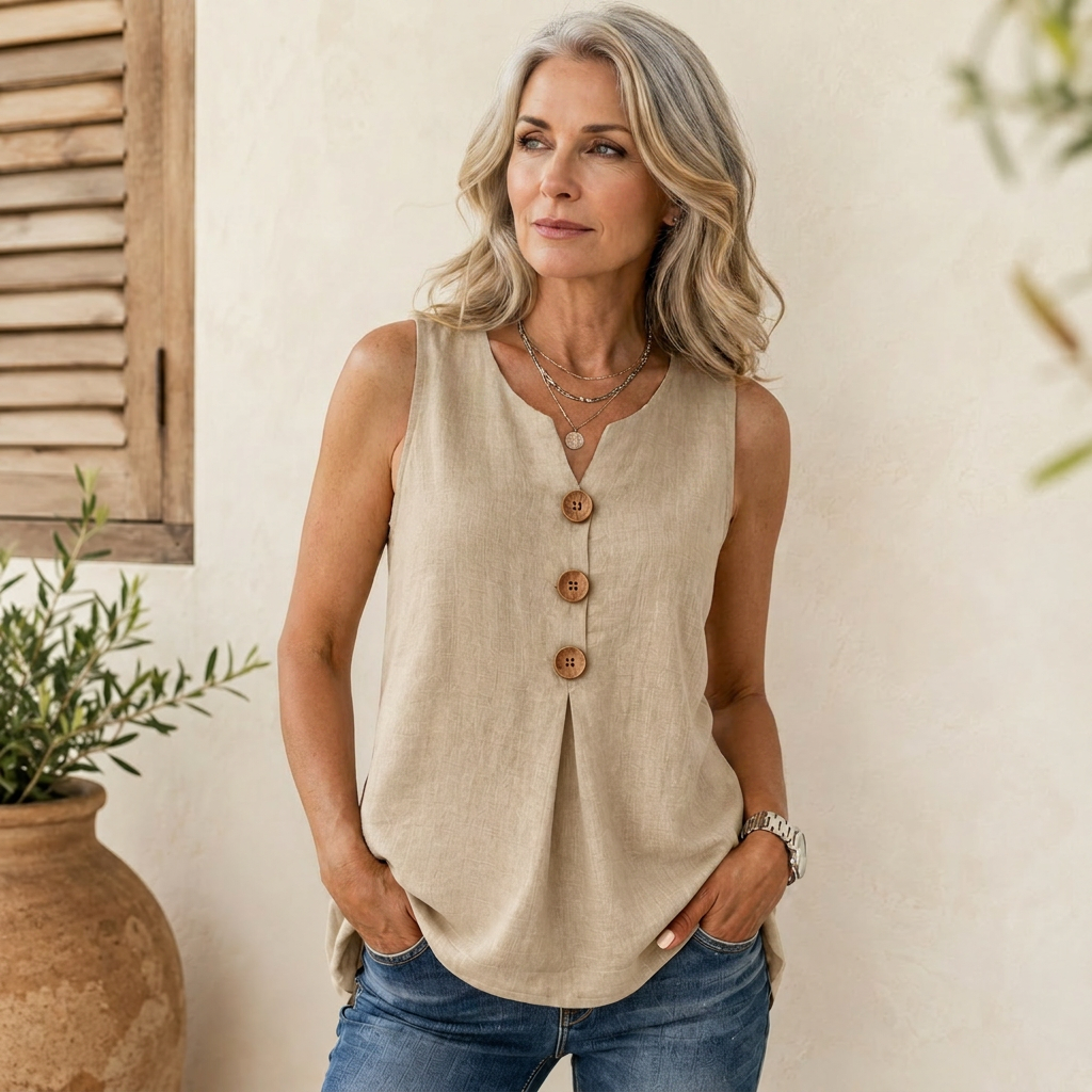 Sleeveless Button Top