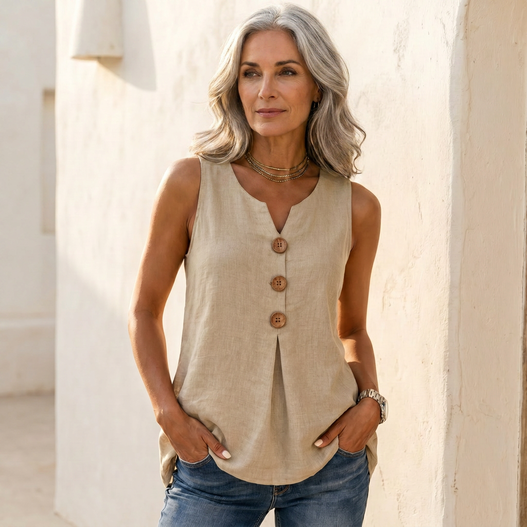 Sleeveless Button Top