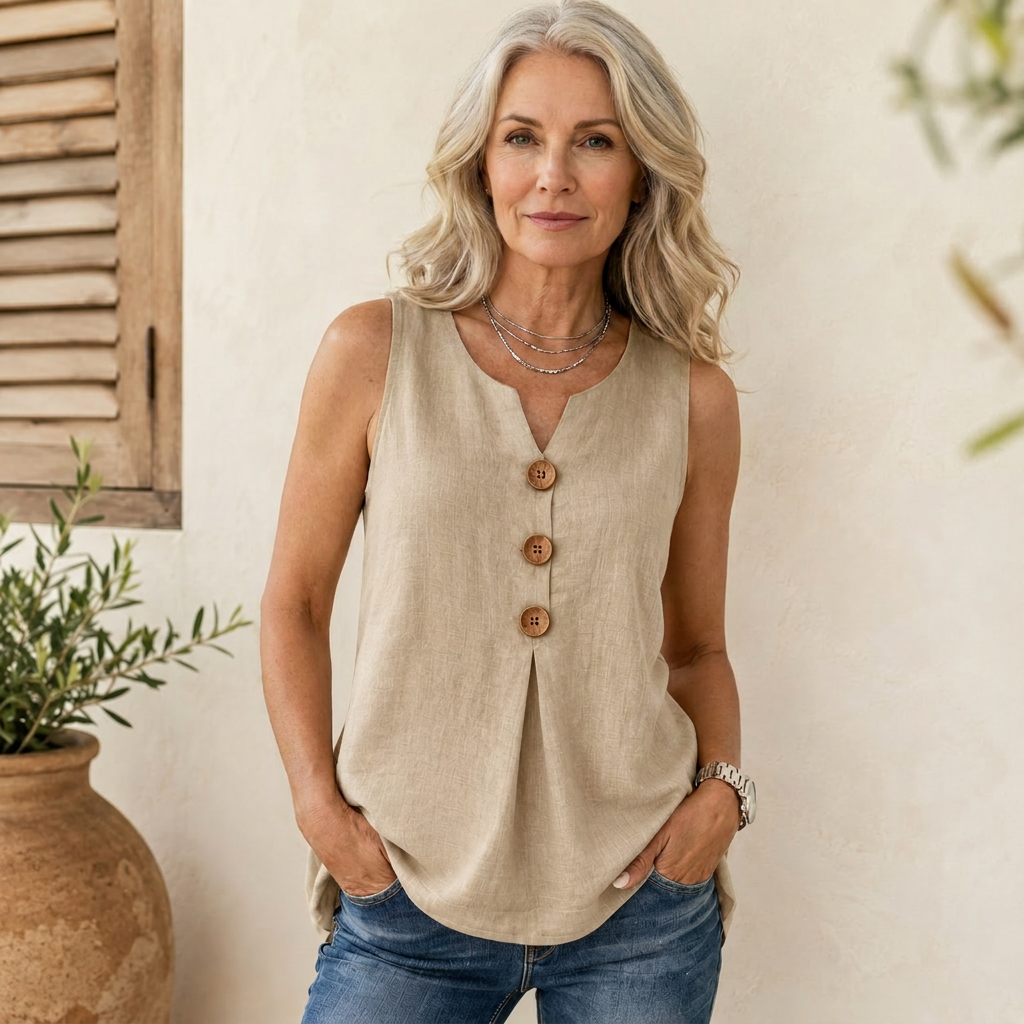 Sleeveless Button Top