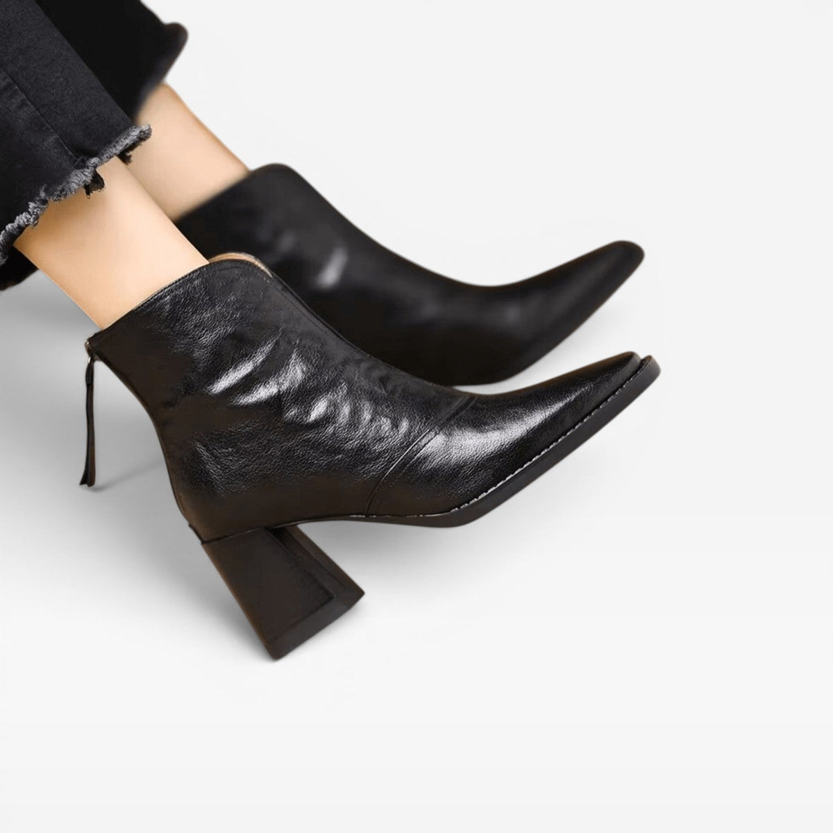 Women's Ankle Boots – Elegant Square Toe Chunky Block Heel Slip On Style