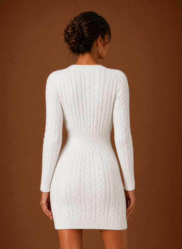 Women's Cable Knit Sweater Dress - Long Sleeve Mini Dress | Areleon