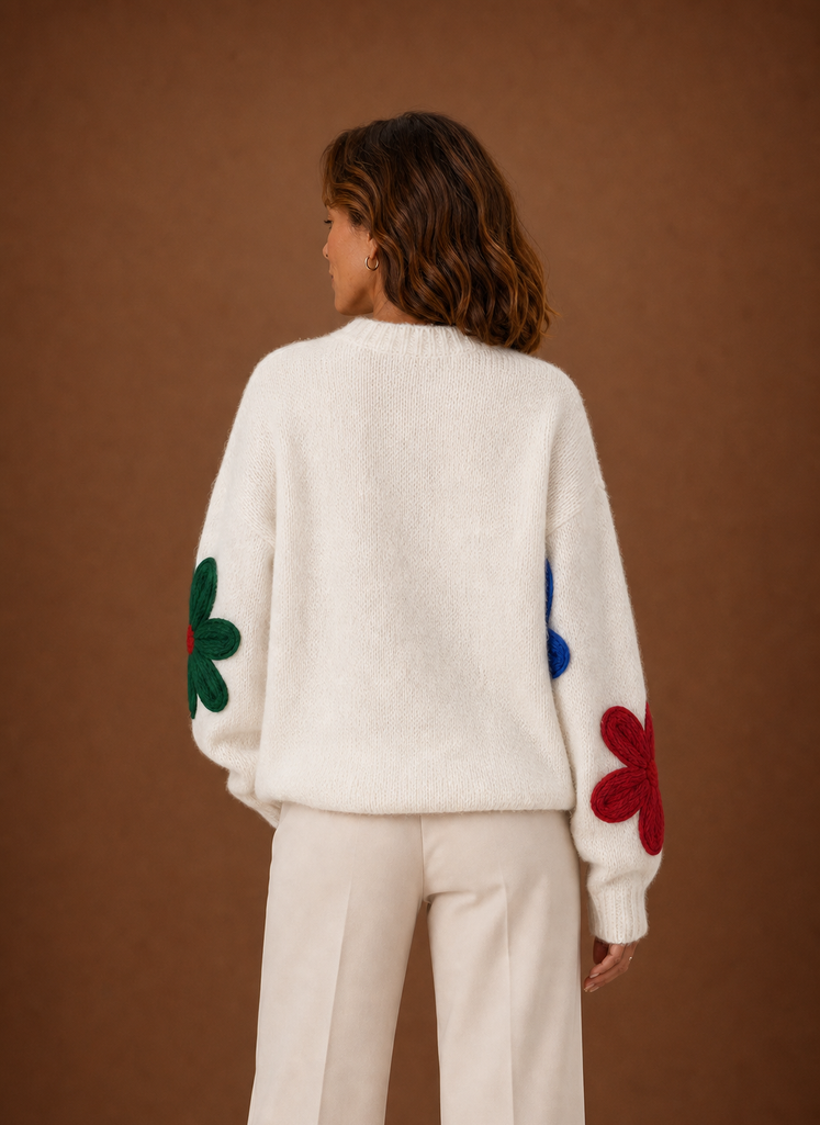 Women's Oversized Knit Sweater - Floral Pullover | Areleon