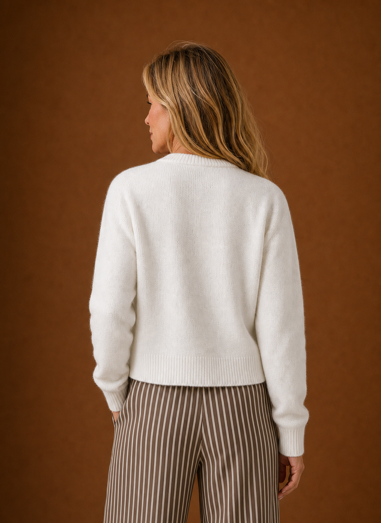 Women's Knit Cardigan - Button-Front Crew Neck Sweater | Areleon