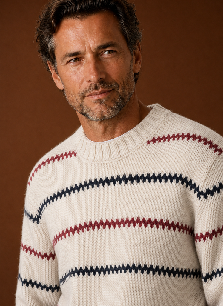 Men's Striped Knit Crewneck Sweater | Areleon