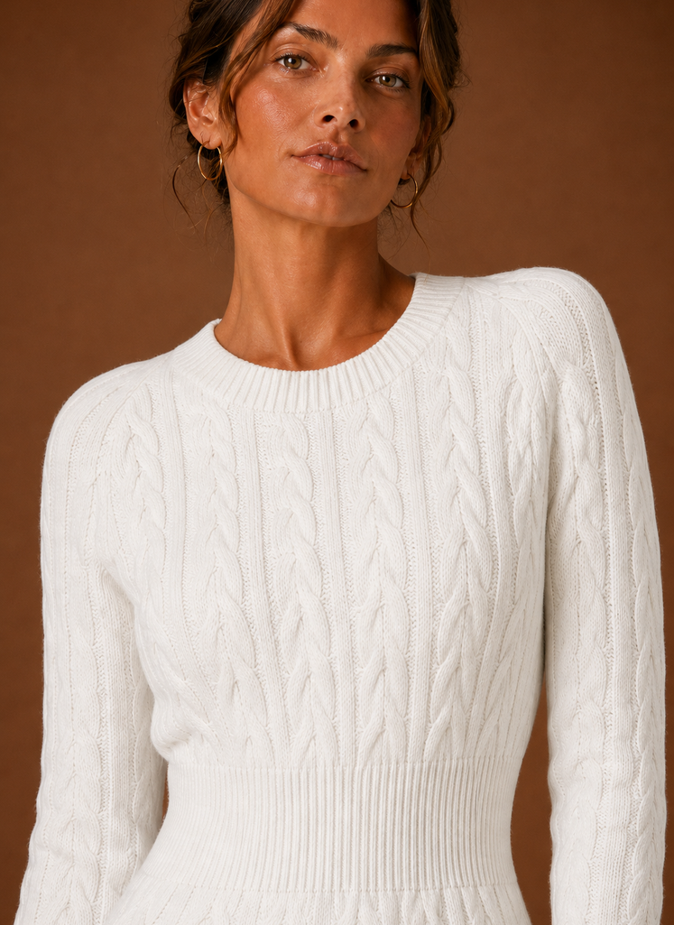 Women's Cable Knit Sweater Dress - Long Sleeve Mini Dress | Areleon