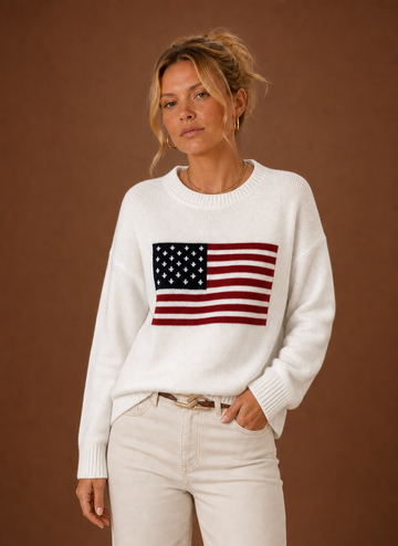 Women's Crew Neck Pullover - American Flag Knit Sweater| Areleon