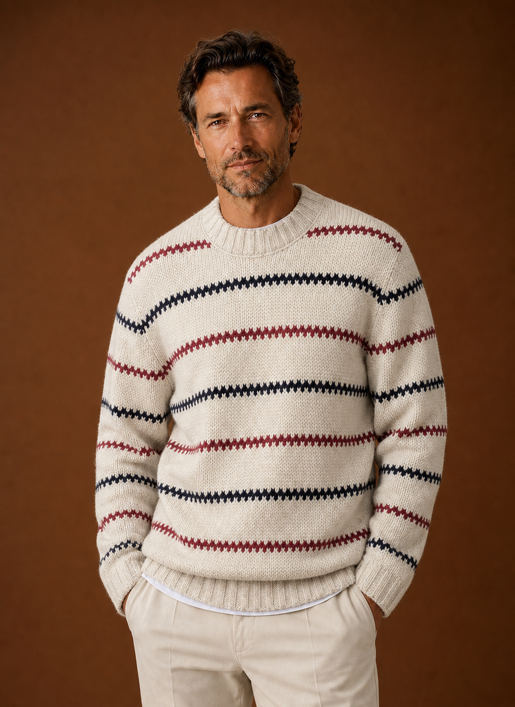 Men's Striped Knit Crewneck Sweater | Areleon