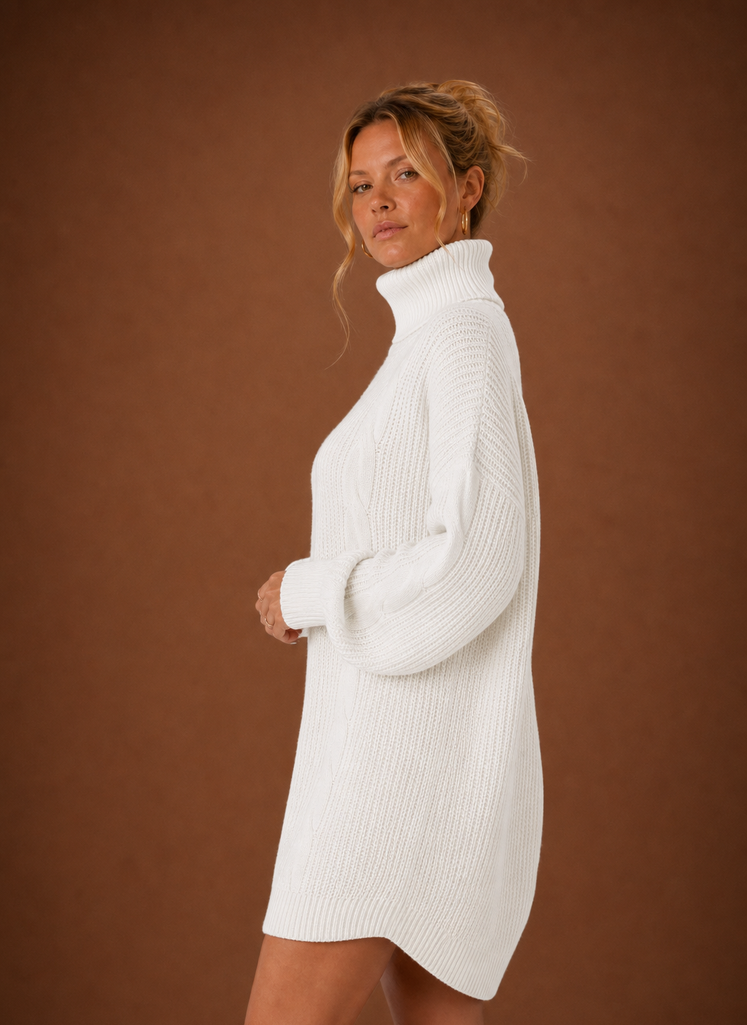 Women's Turtleneck Sweater Dress - Pullover Knit Dress | Areleon