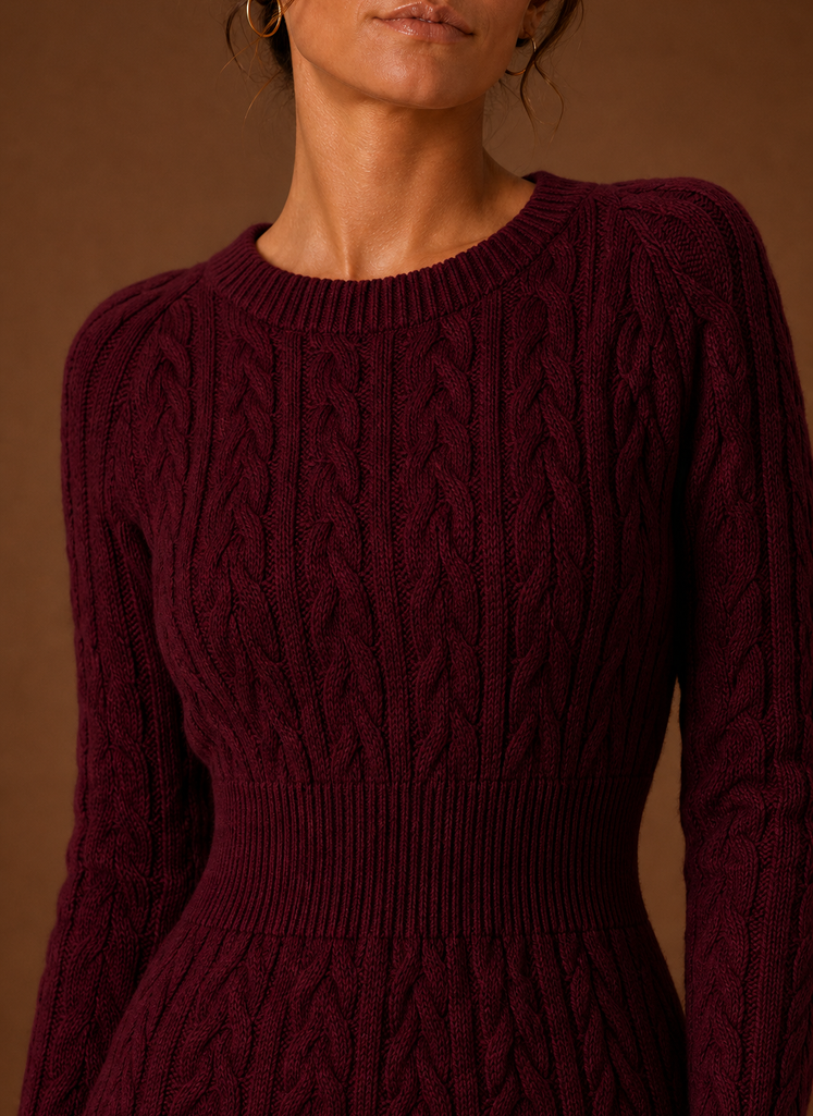 Women's Cable Knit Sweater Dress - Long Sleeve Mini Dress | Areleon